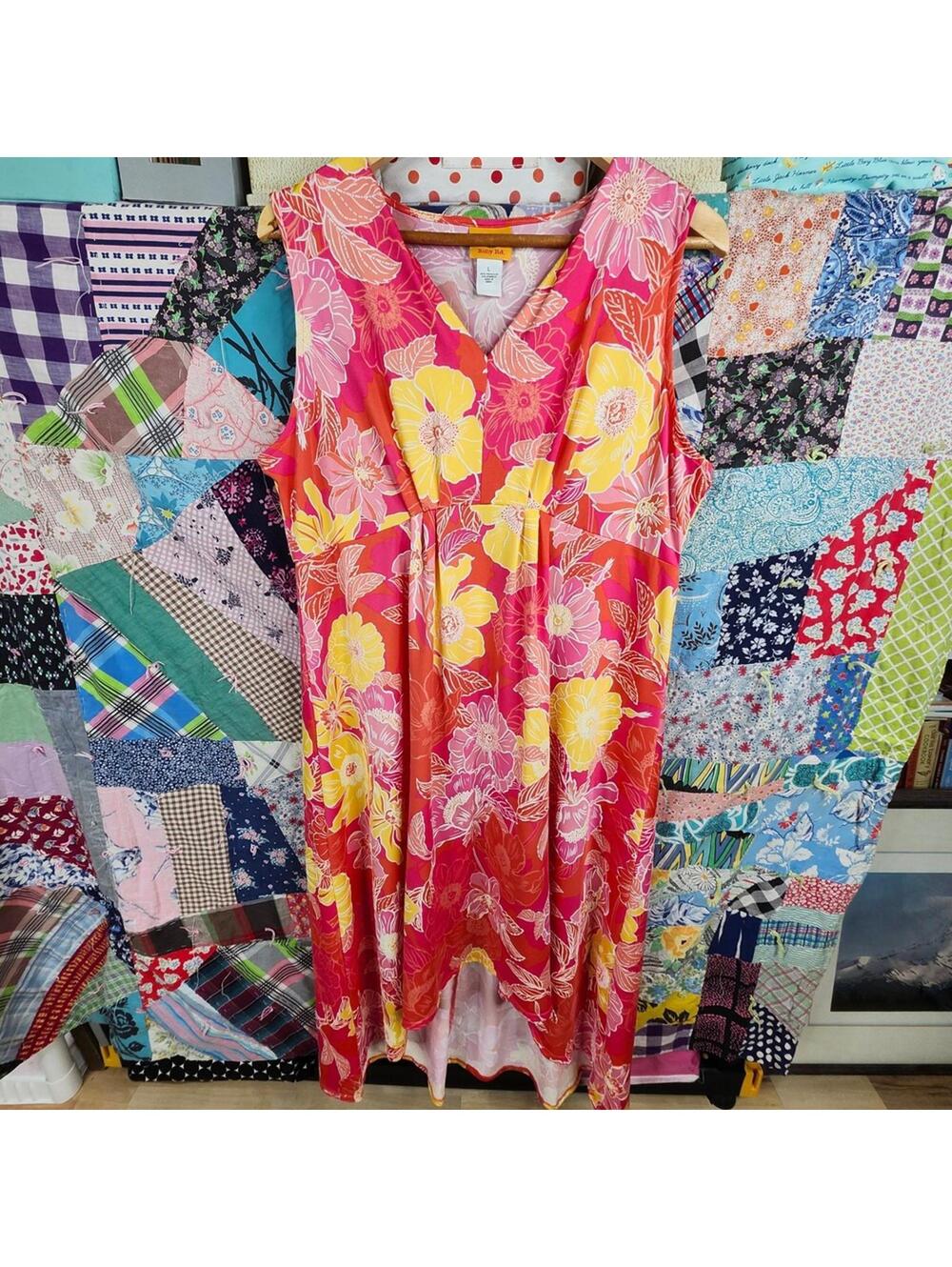 Ruby Rd. Floral Dress Sleeveless V-Neck Hi-Low Hem Summer Casual Size L